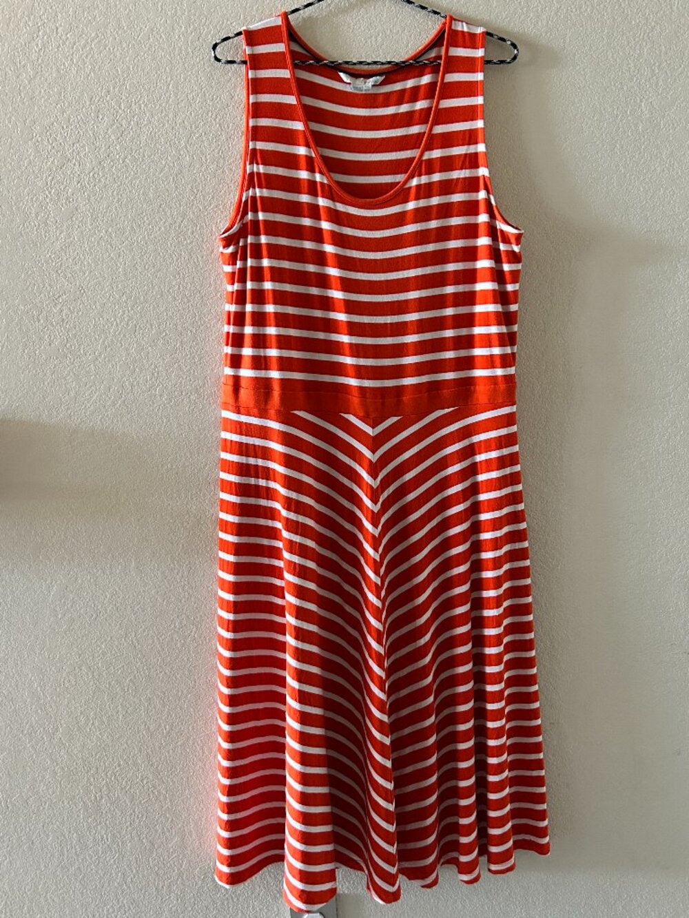 Boden Erin Jersey Striped Fit Flare Tank Dress Red-orange and White Size 16L